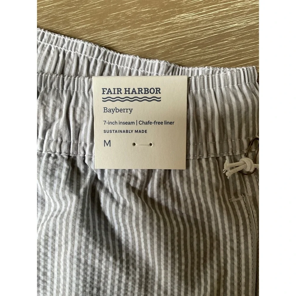 Fair Harbor Bayberry Trunk Swim Shorts Grey Seersucker Medium New With Tags